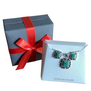 NWT Sterling Silver Turquoise Necklace Set